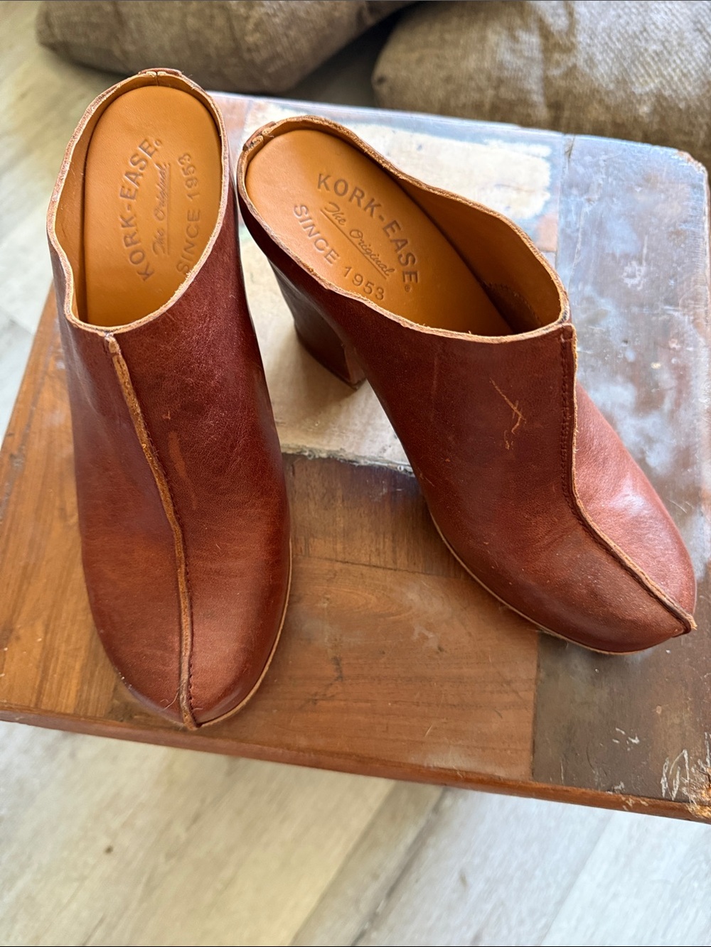 Kork-Ease Women's Cognac Leather Mule Heels size 8